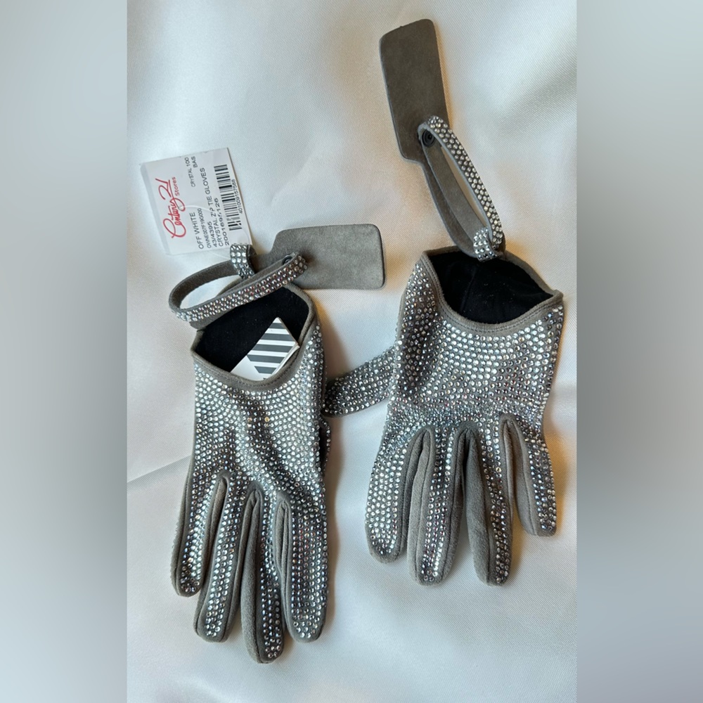 Off-White c/o Virgil Abloh Crystal Zip Tie Gloves  Size 8.5  It Fits Like Small